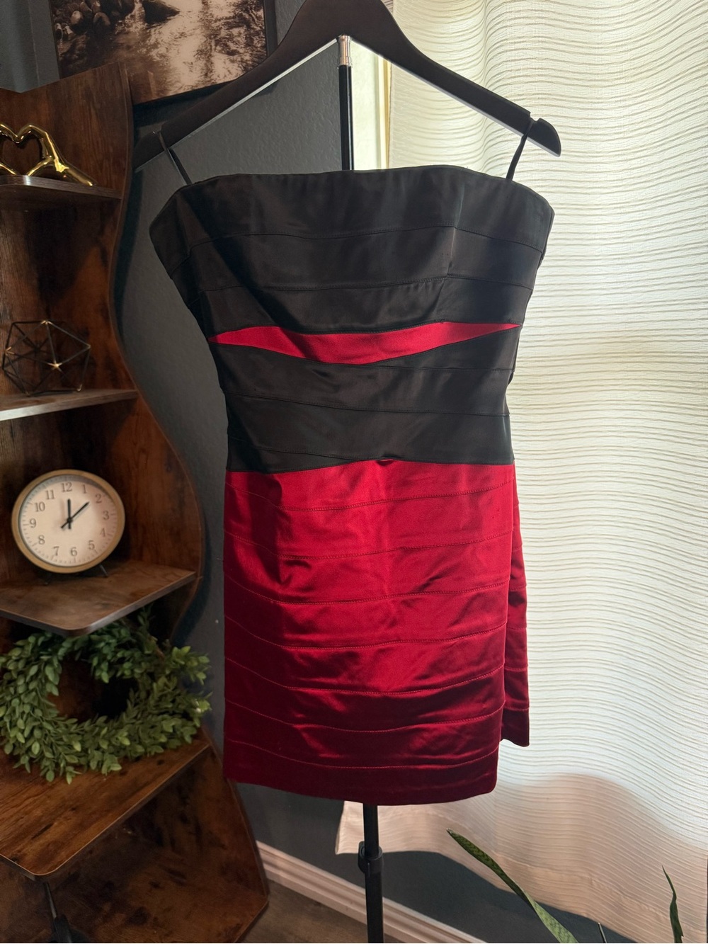 bebe Strapless Black and Red Mini Bandage Dress